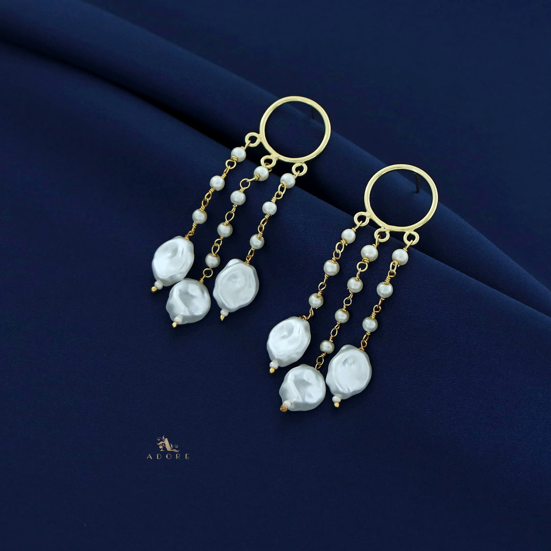 Golden Circle Hanging Pearl Baroque Earring