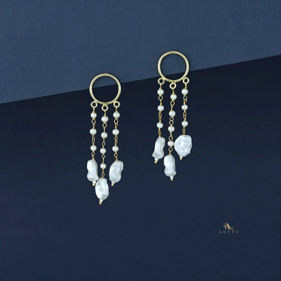 Golden Circle Hanging Pearl Baroque Earring