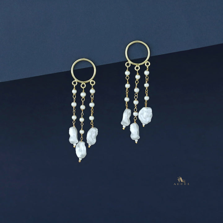 Golden Circle Hanging Pearl Baroque Earring