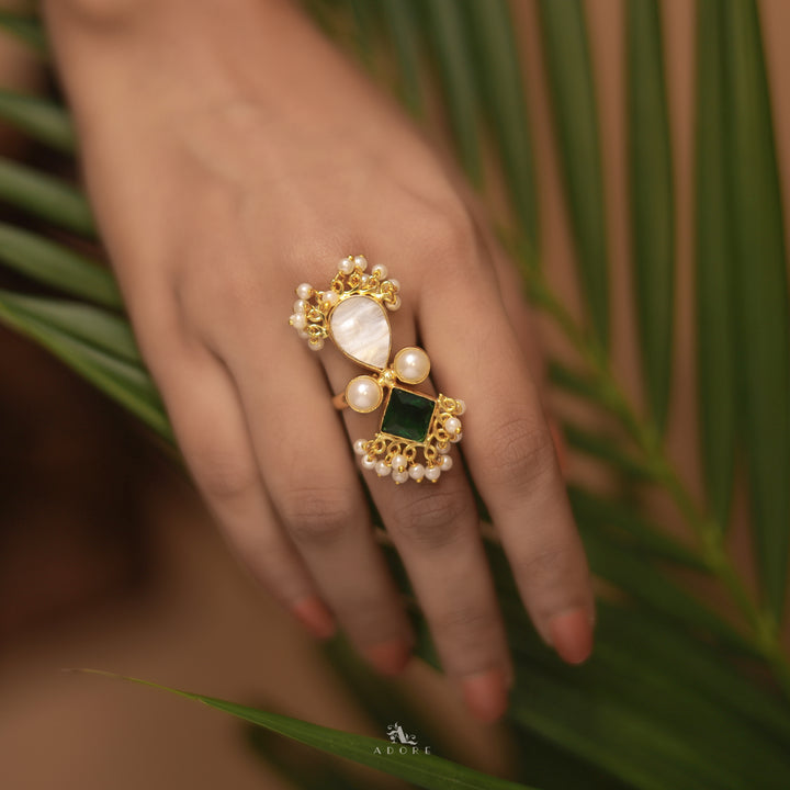 Ivy Drop And Diamond Cluster Pearl Ring