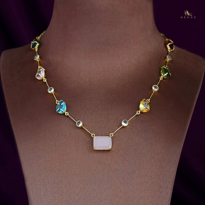 Amyra Multi Shape Glossy Stone Neckpiece