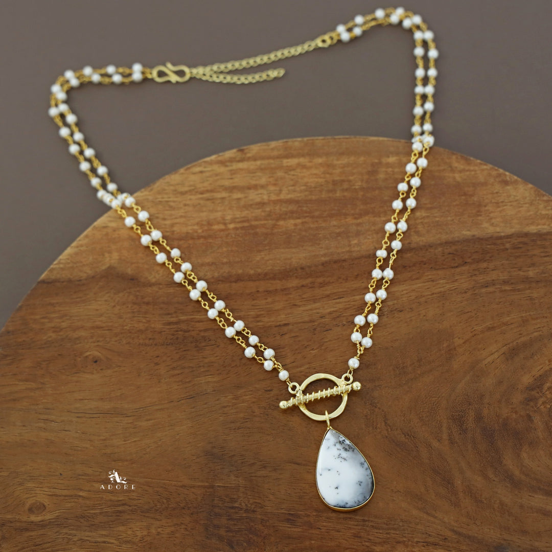 Double Layer Natural Stone Pendant Neckpiece