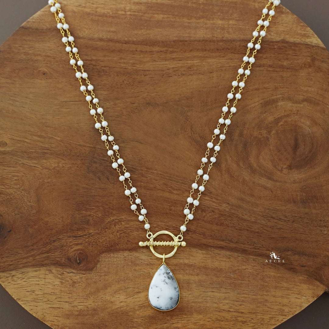 Double Layer Natural Stone Pendant Neckpiece