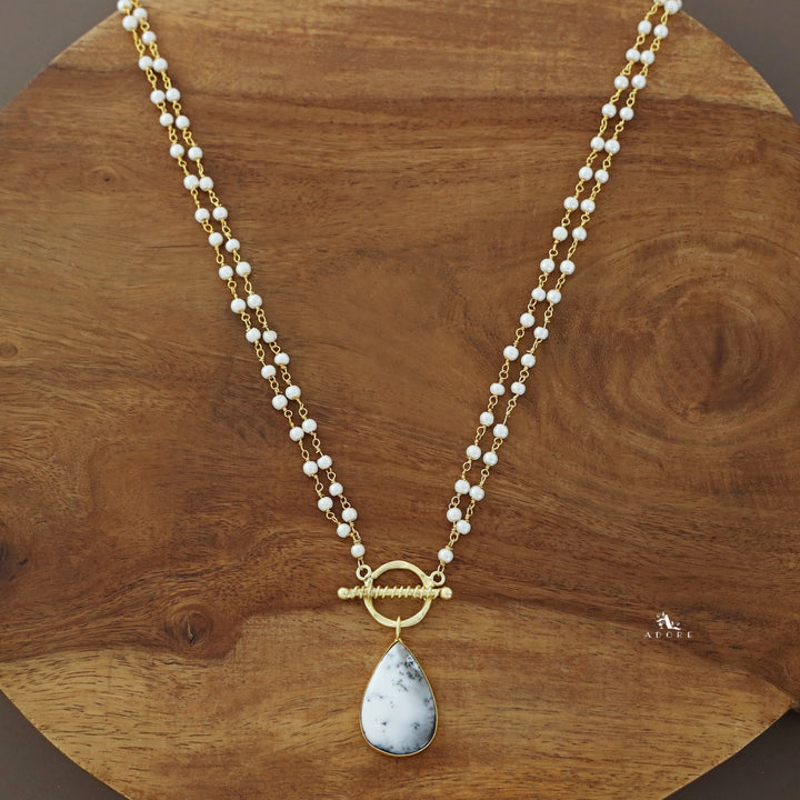 Double Layer Natural Stone Pendant Neckpiece