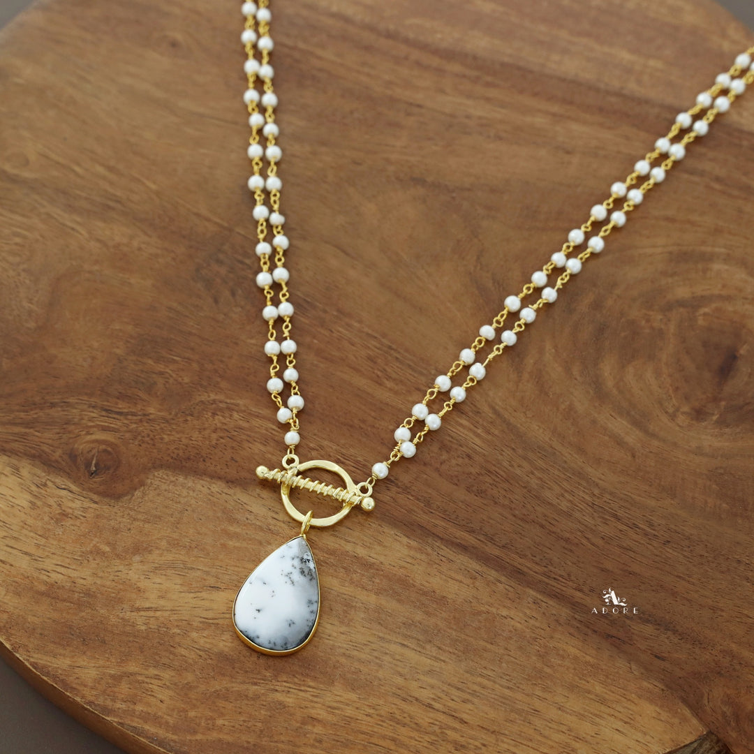 Double Layer Natural Stone Pendant Neckpiece