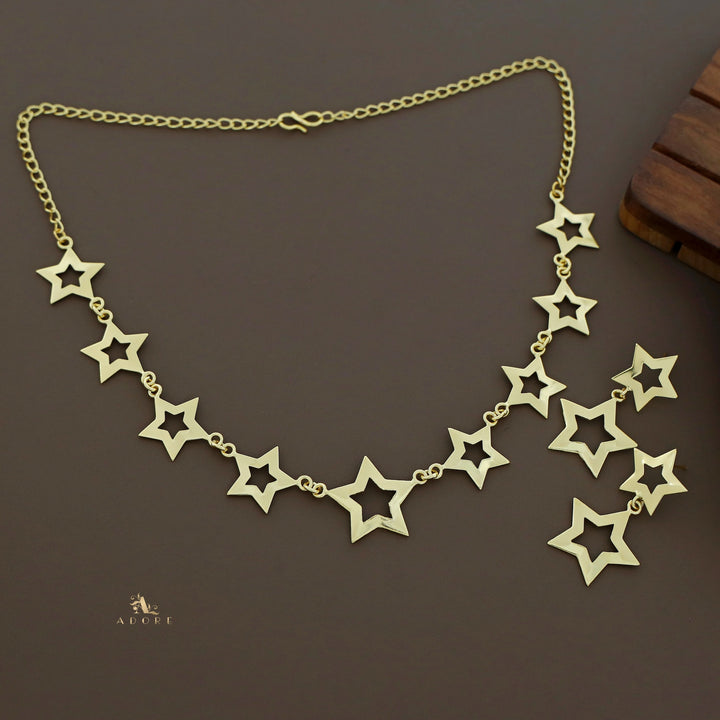 Brianna Golden Star Neckpiece With Earring