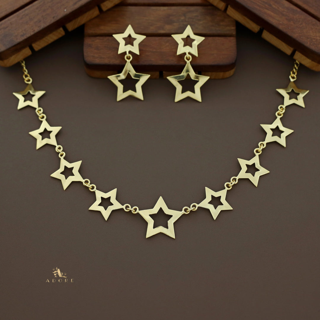 Brianna Golden Star Neckpiece With Earring