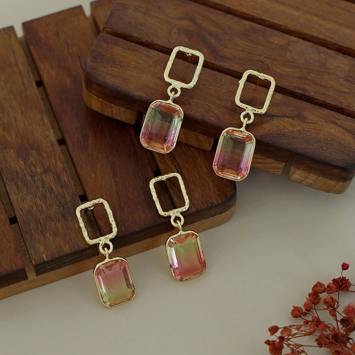 Golden Glossy Textured Rectangle Earring