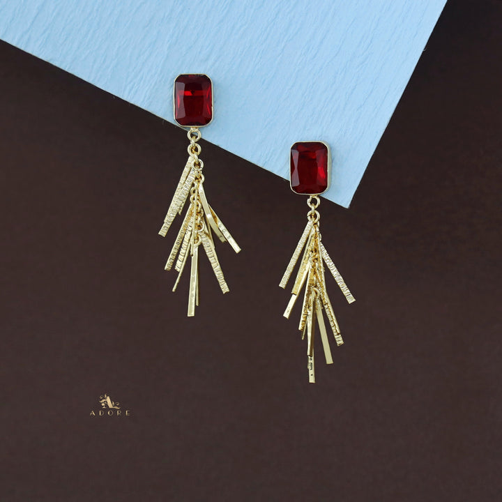 Golden Glossy Rectangle Branchy Earring