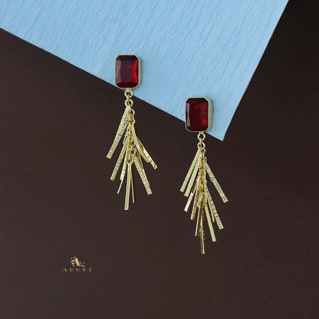 Golden Glossy Rectangle Branchy Earring