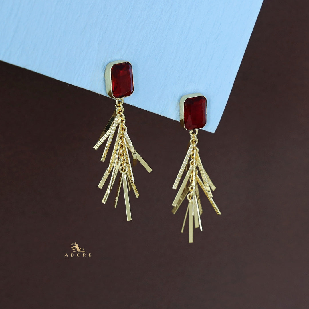 Golden Glossy Rectangle Branchy Earring