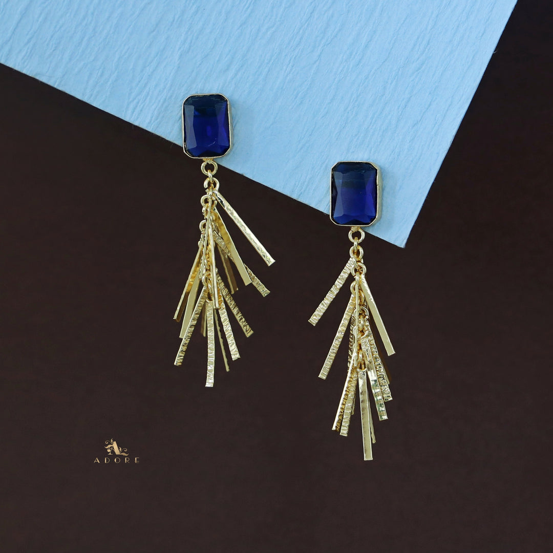 Golden Glossy Rectangle Branchy Earring