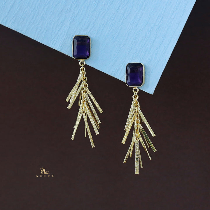 Golden Glossy Rectangle Branchy Earring