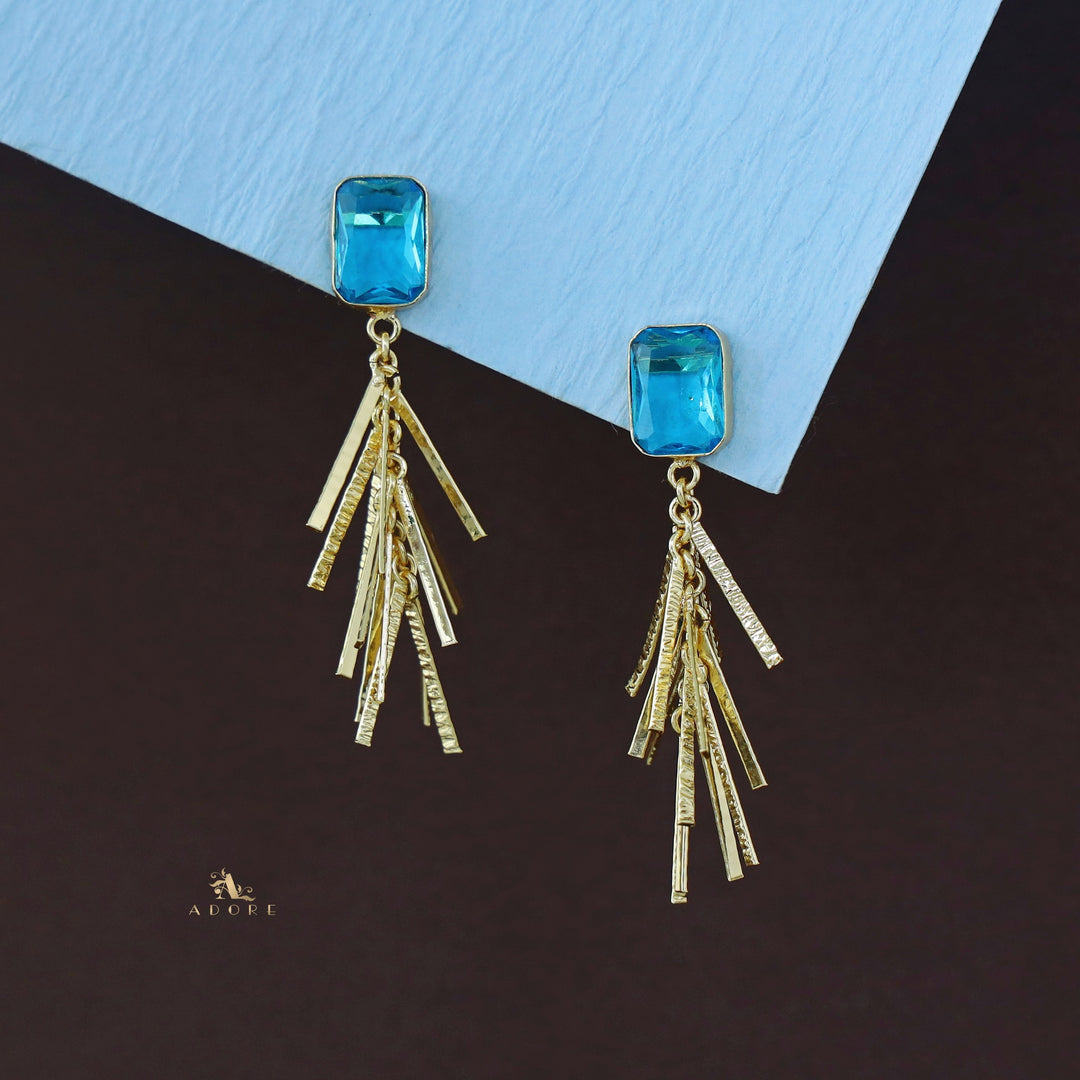 Golden Glossy Rectangle Branchy Earring