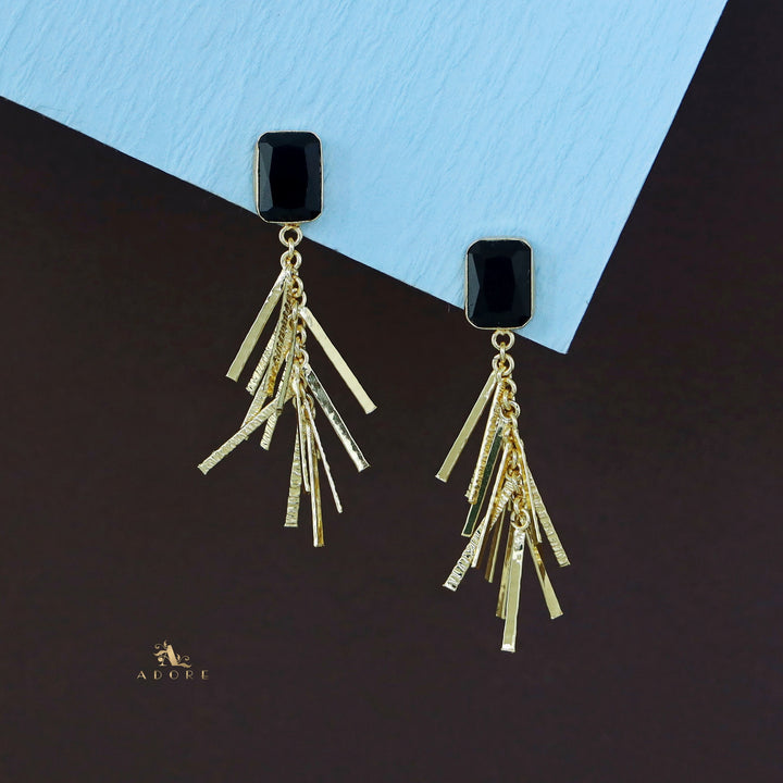 Golden Glossy Rectangle Branchy Earring