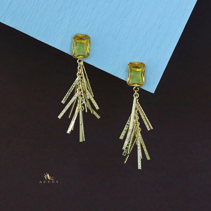 Golden Glossy Rectangle Branchy Earring