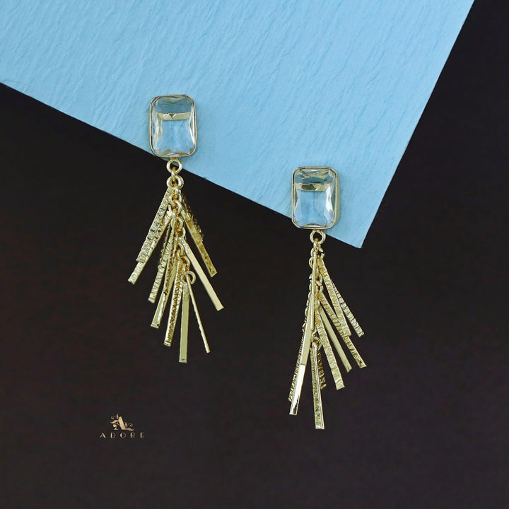 Golden Glossy Rectangle Branchy Earring