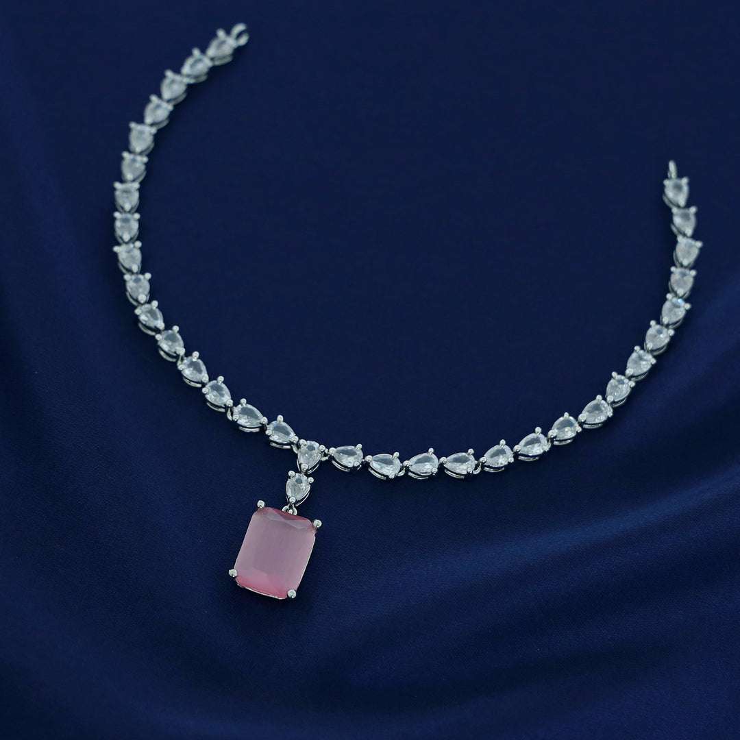 Silver Glossy Rectangle Drop Neckpiece