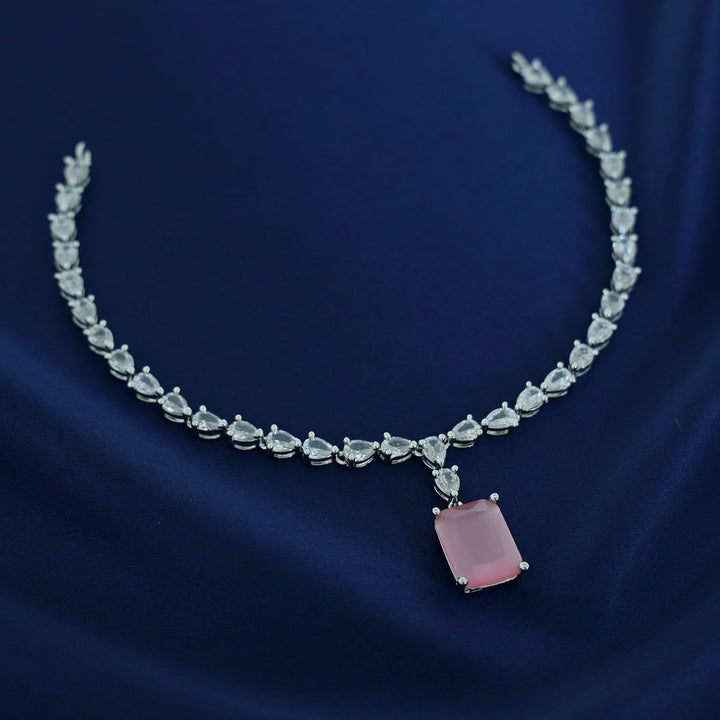 Silver Glossy Rectangle Drop Neckpiece