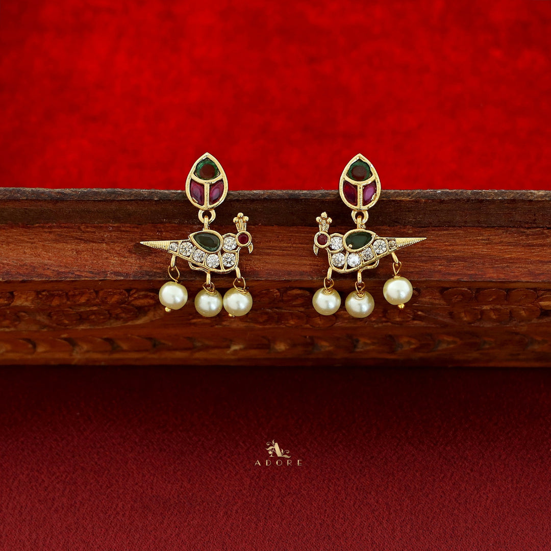 Indrakshi Lotus Pearl Mayura Short Neckpiece With Earring