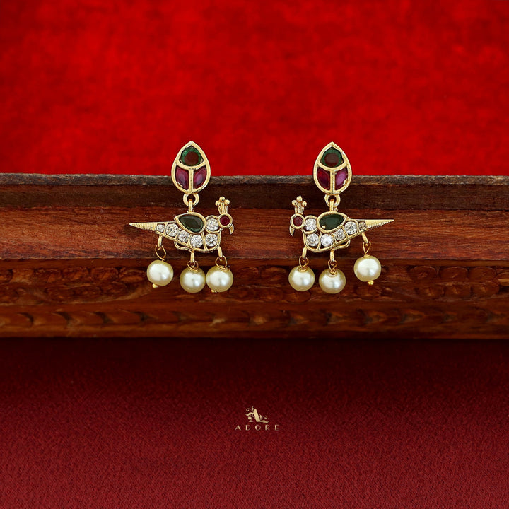 Indrakshi Lotus Pearl Mayura Short Neckpiece With Earring