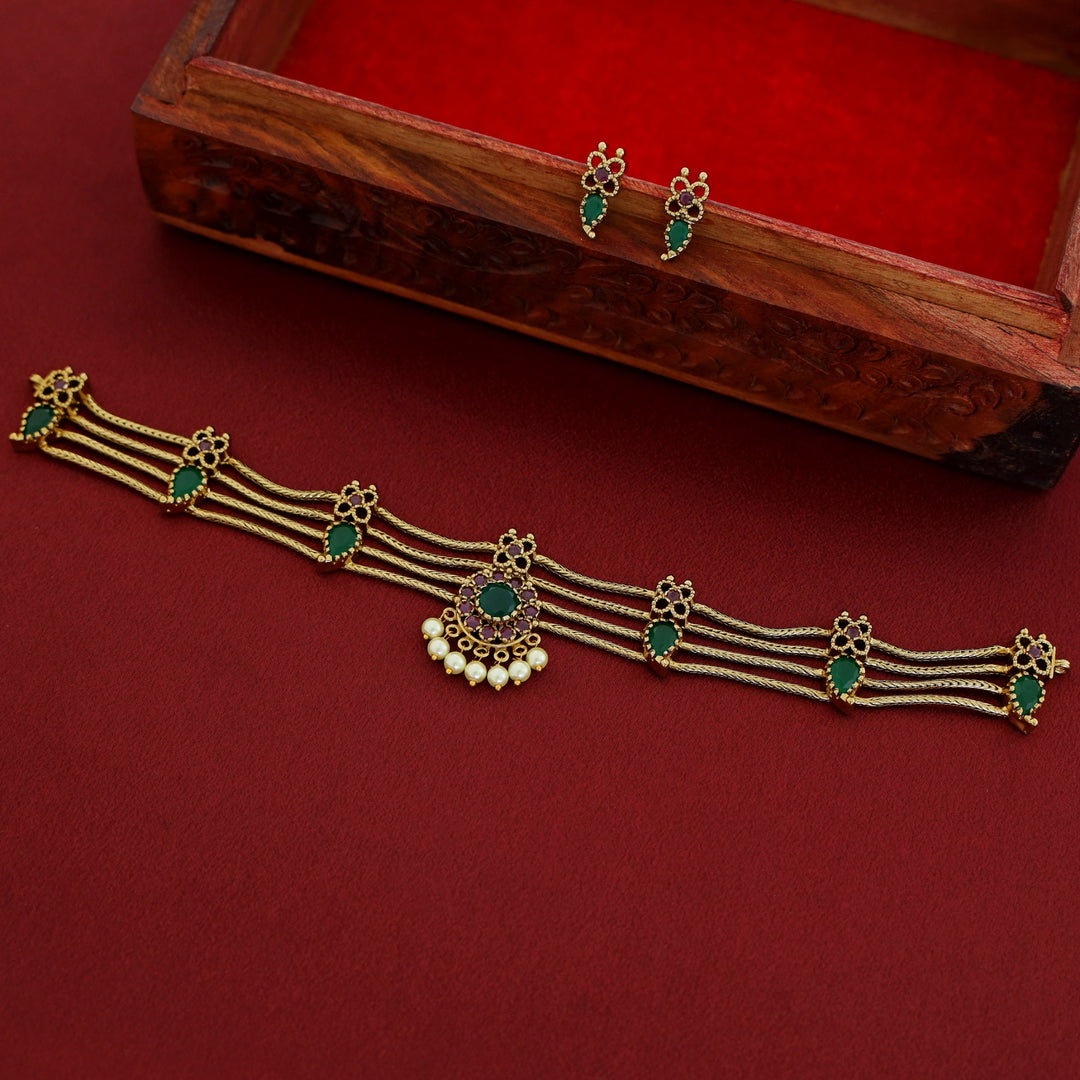 Vrishti 4 Layer Pearl Choker With Earring