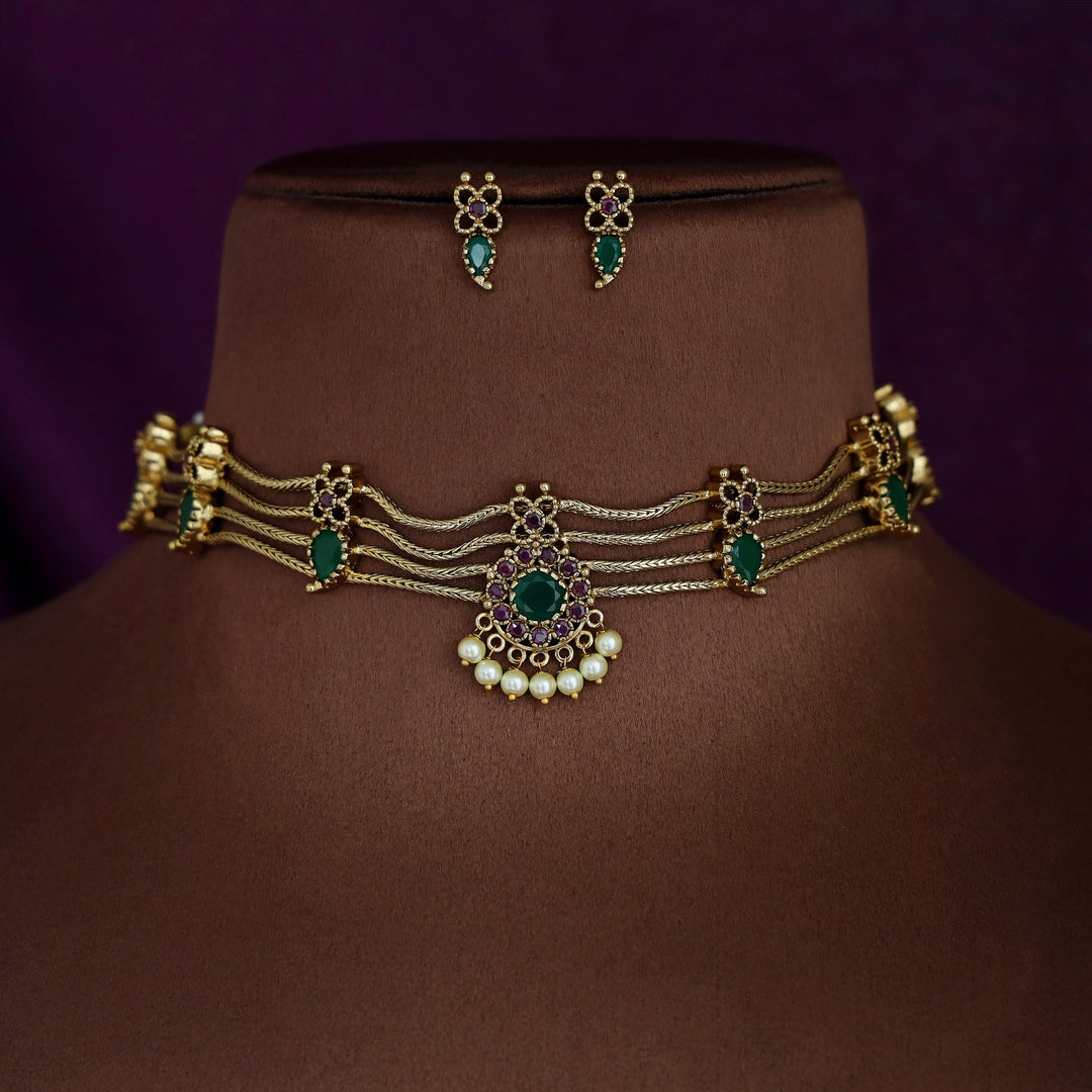 Vrishti 4 Layer Pearl Choker With Earring