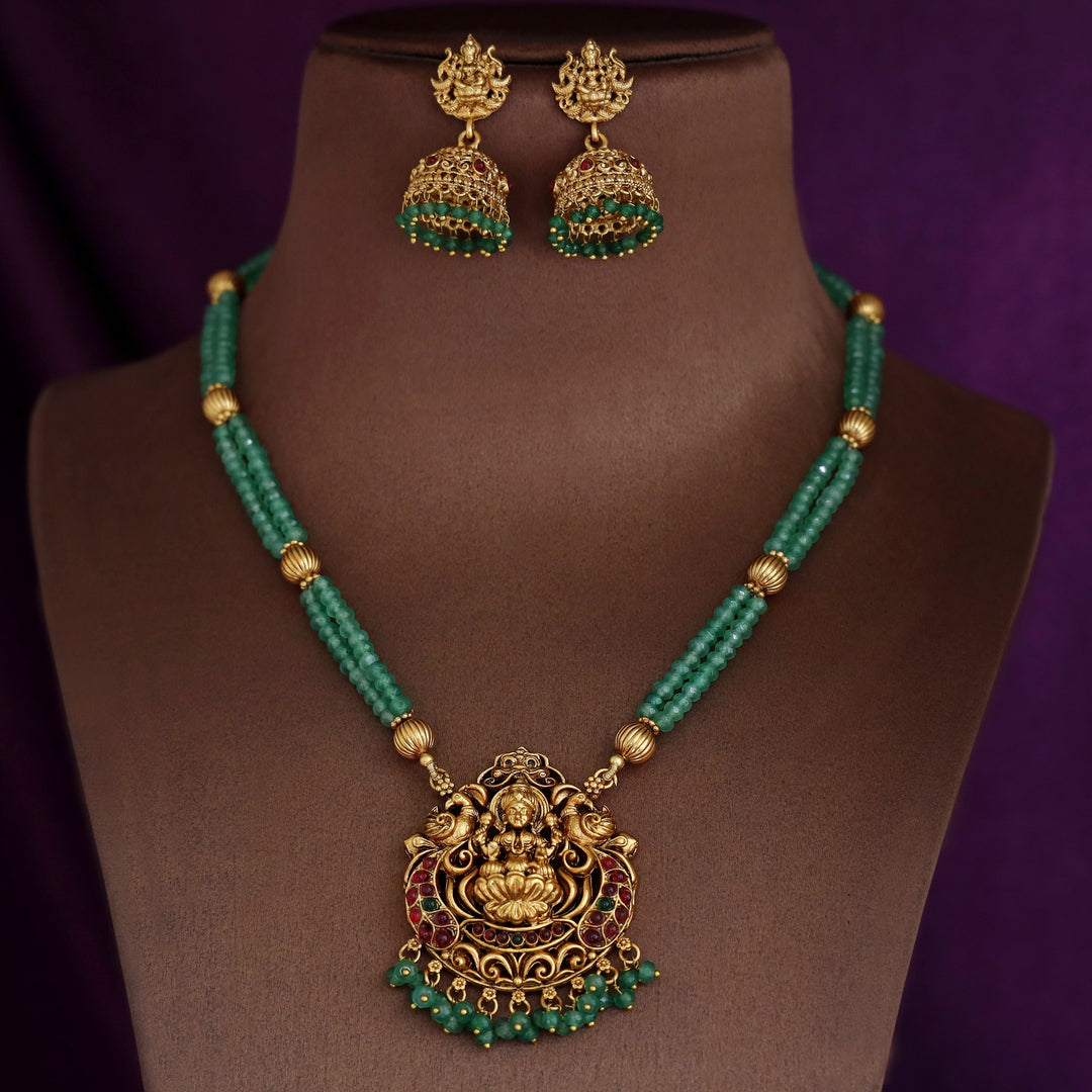 Dhanalakshmi Two Layer Beads Neckpiece With Earring