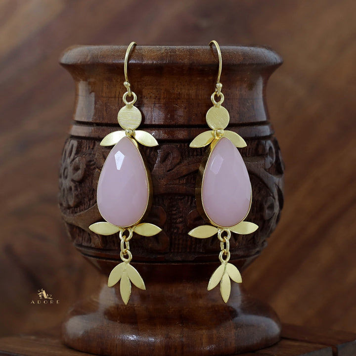 Golden Glossy Stone Leafy Drop Earring