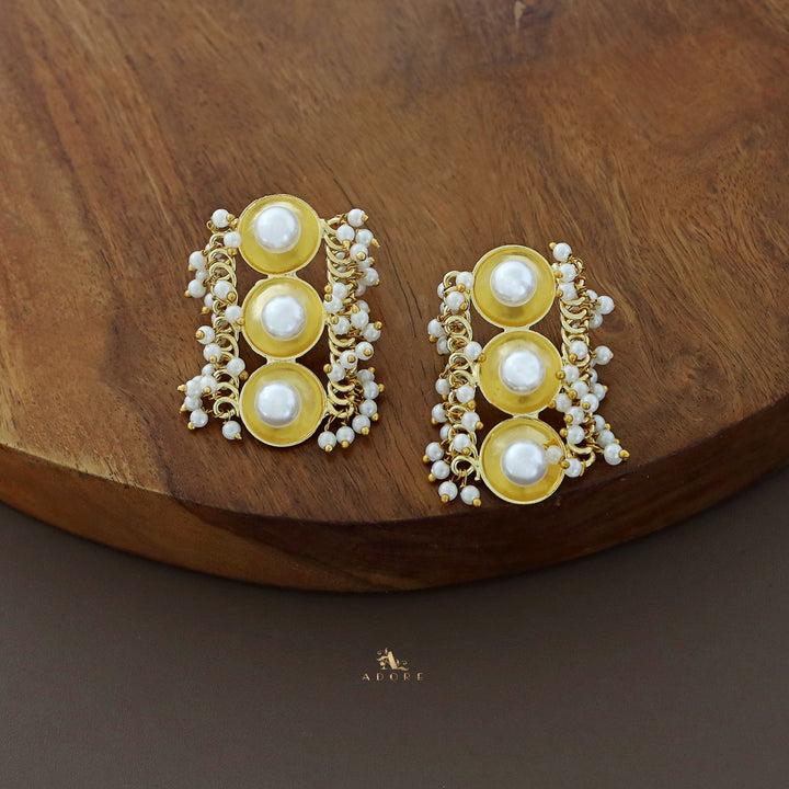 Amala Golden Tri Circle Pearl Earring