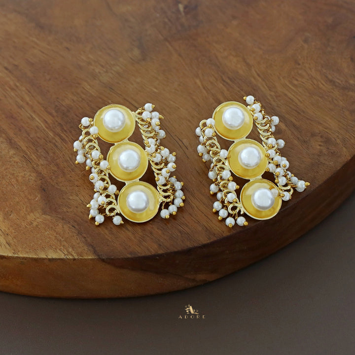 Amala Golden Tri Circle Pearl Earring