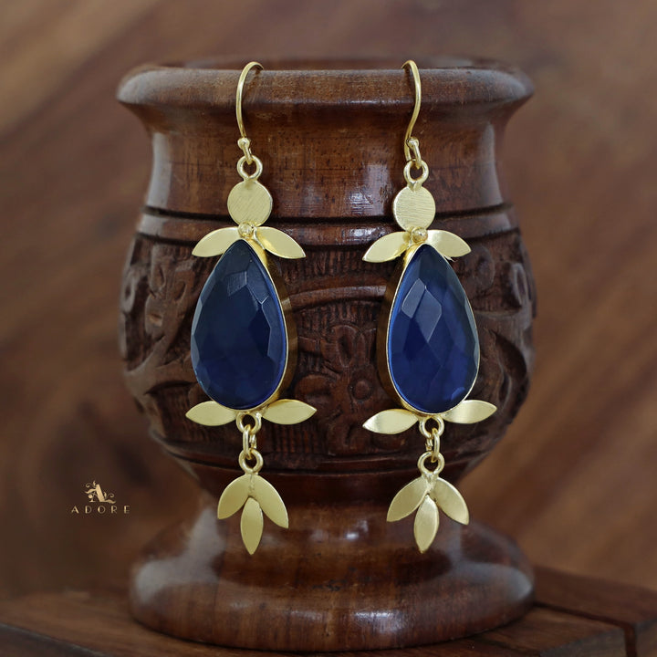 Golden Glossy Stone Leafy Drop Earring