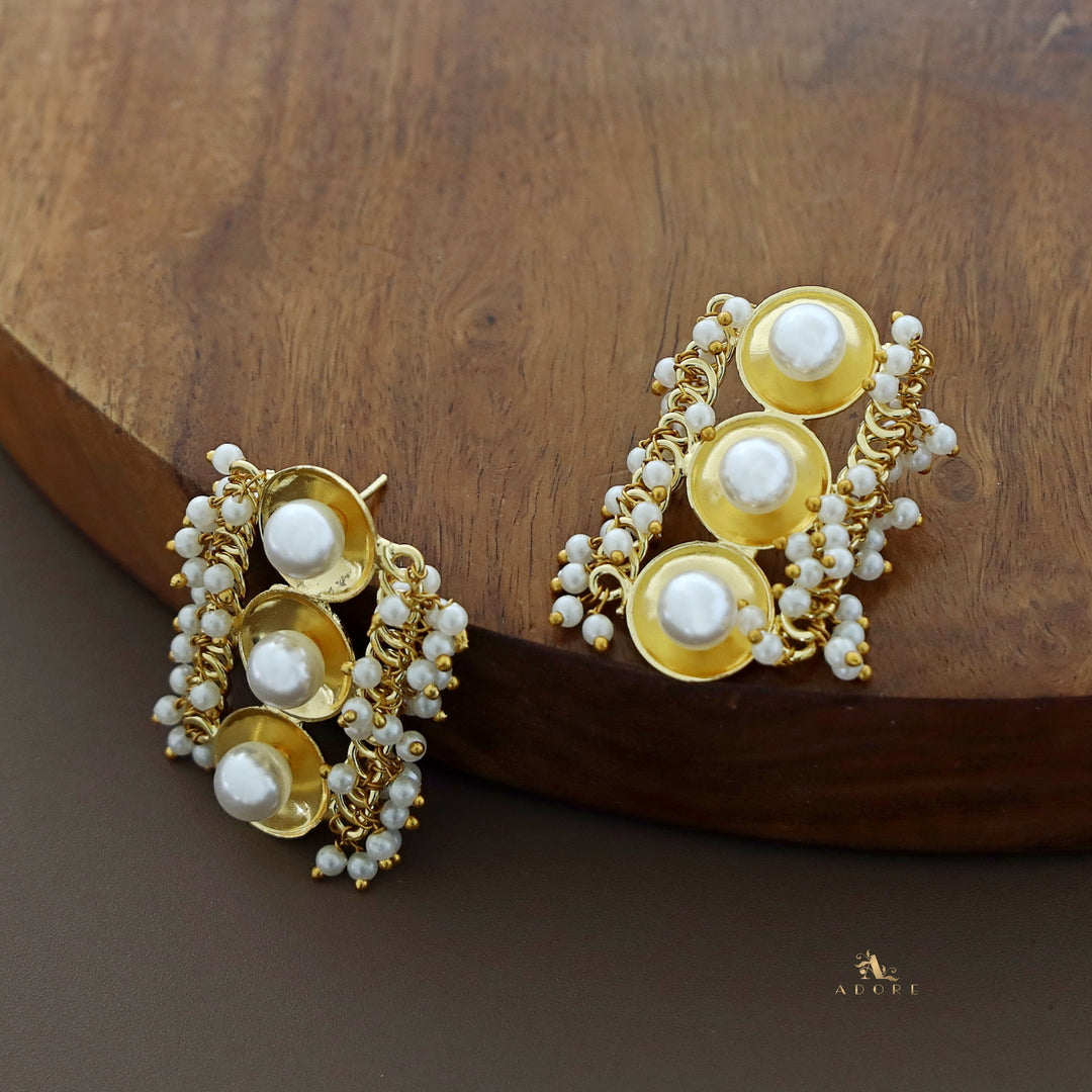 Amala Golden Tri Circle Pearl Earring