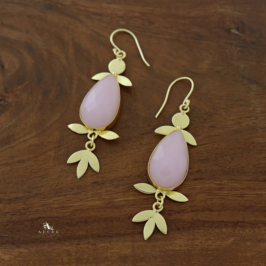 Golden Glossy Stone Leafy Drop Earring