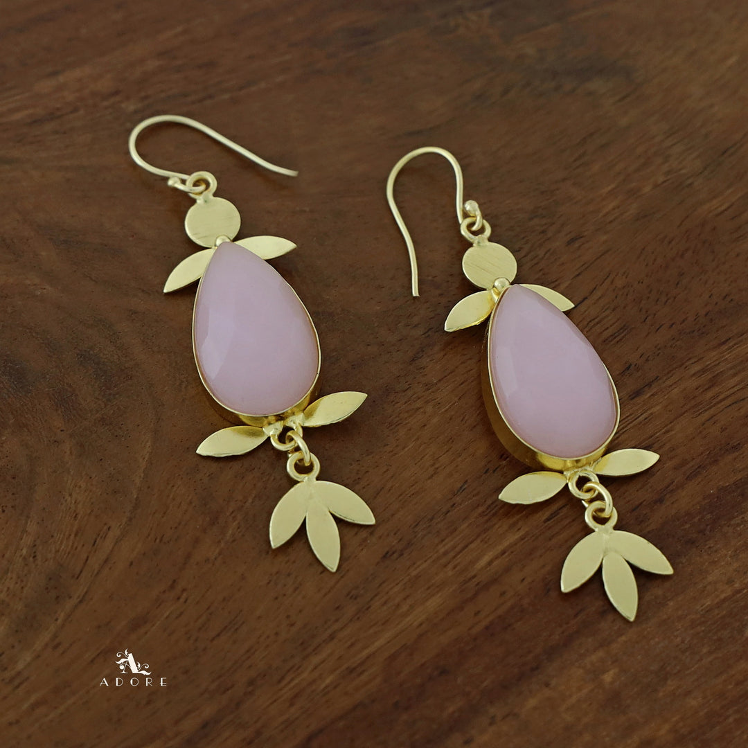 Golden Glossy Stone Leafy Drop Earring