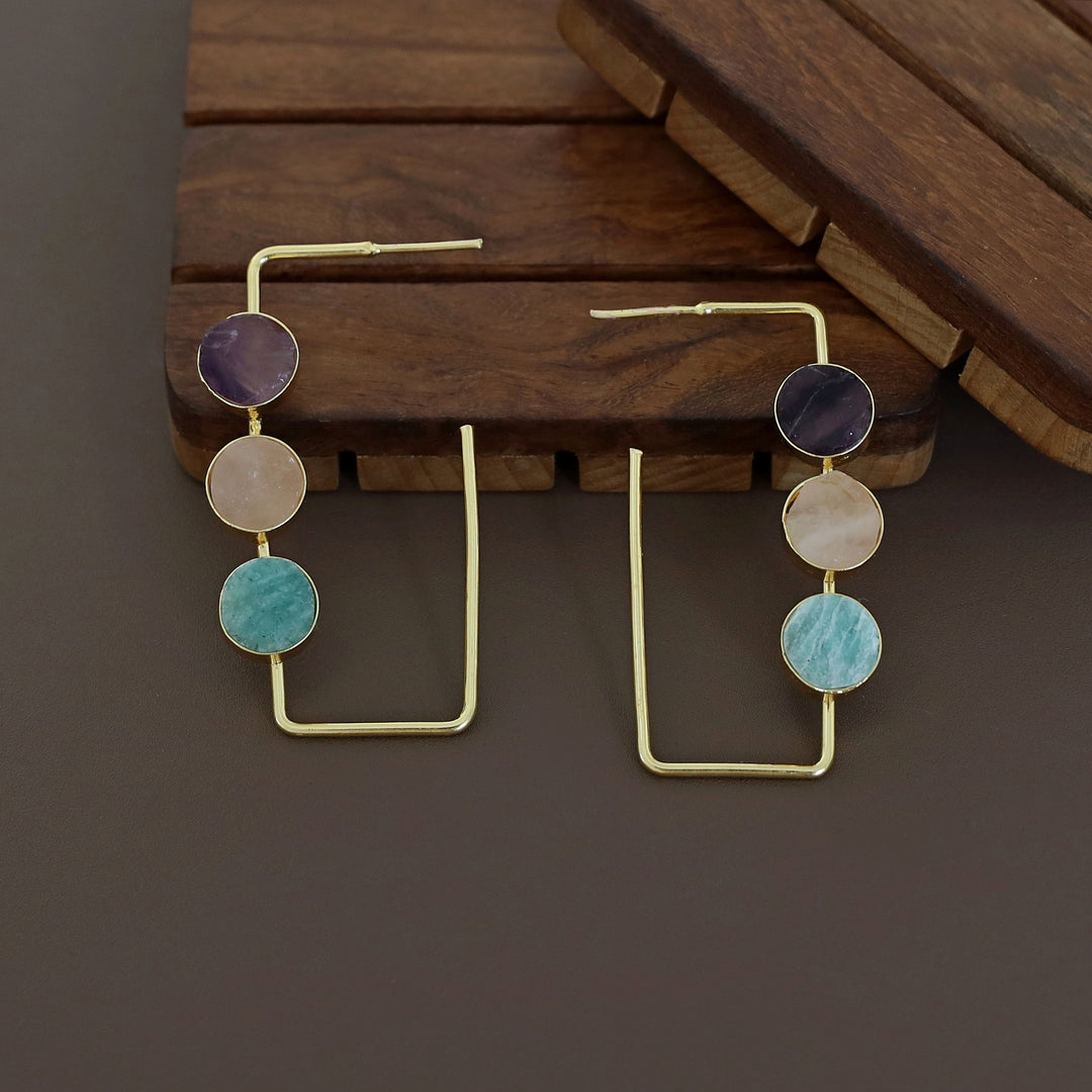 Alma Tri Raw Stone Rectangle Earring