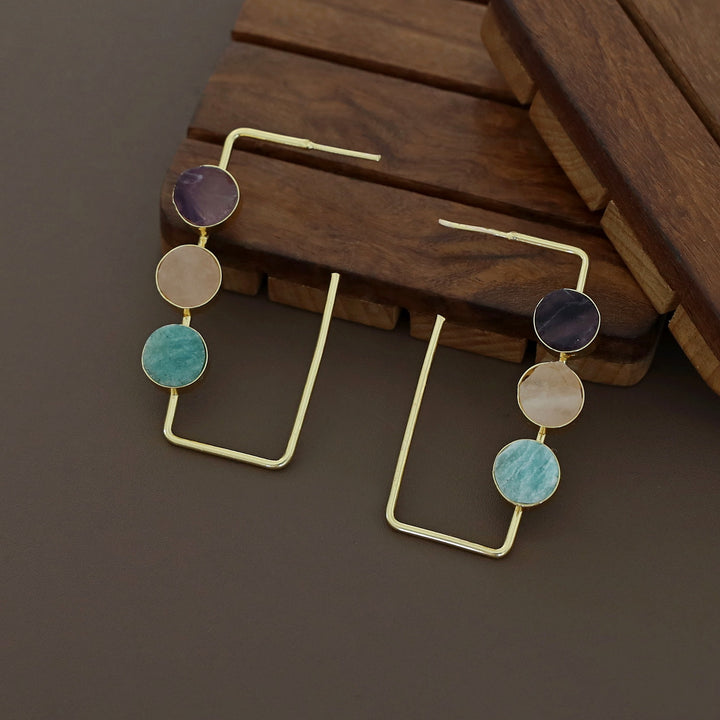 Alma Tri Raw Stone Rectangle Earring