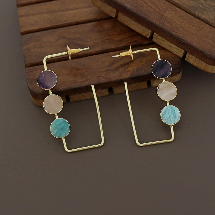 Alma Tri Raw Stone Rectangle Earring