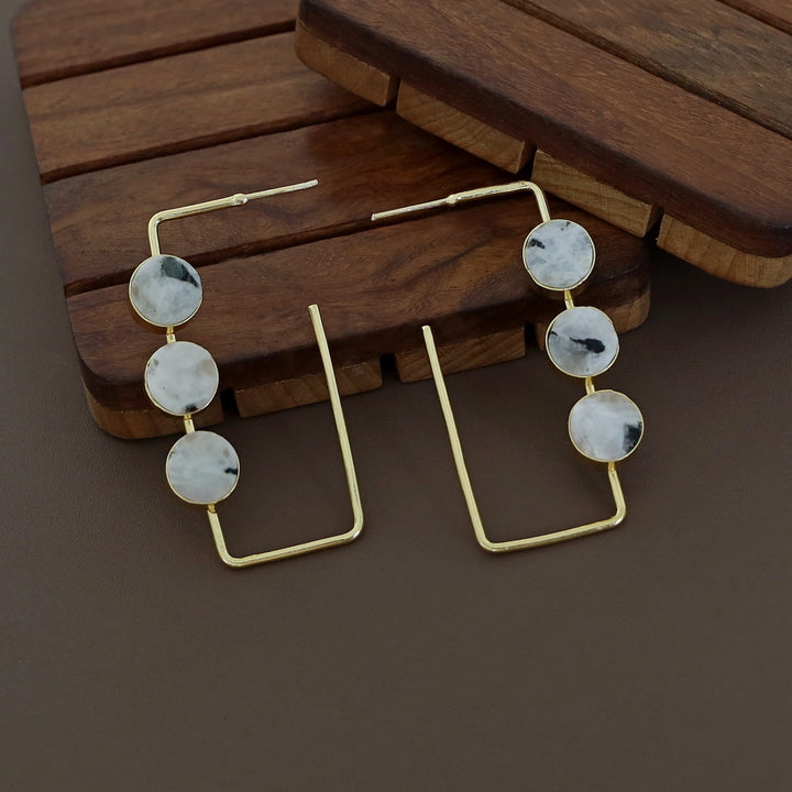 Alma Tri Raw Stone Rectangle Earring