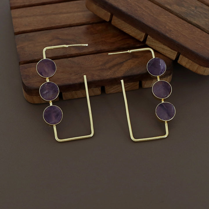 Alma Tri Raw Stone Rectangle Earring