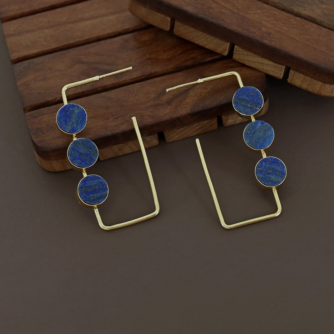 Alma Tri Raw Stone Rectangle Earring