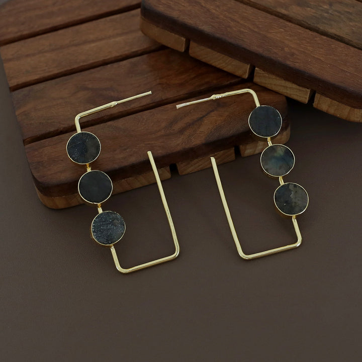 Alma Tri Raw Stone Rectangle Earring