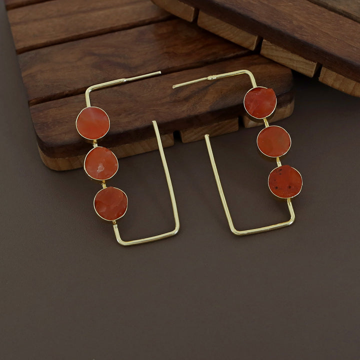 Alma Tri Raw Stone Rectangle Earring