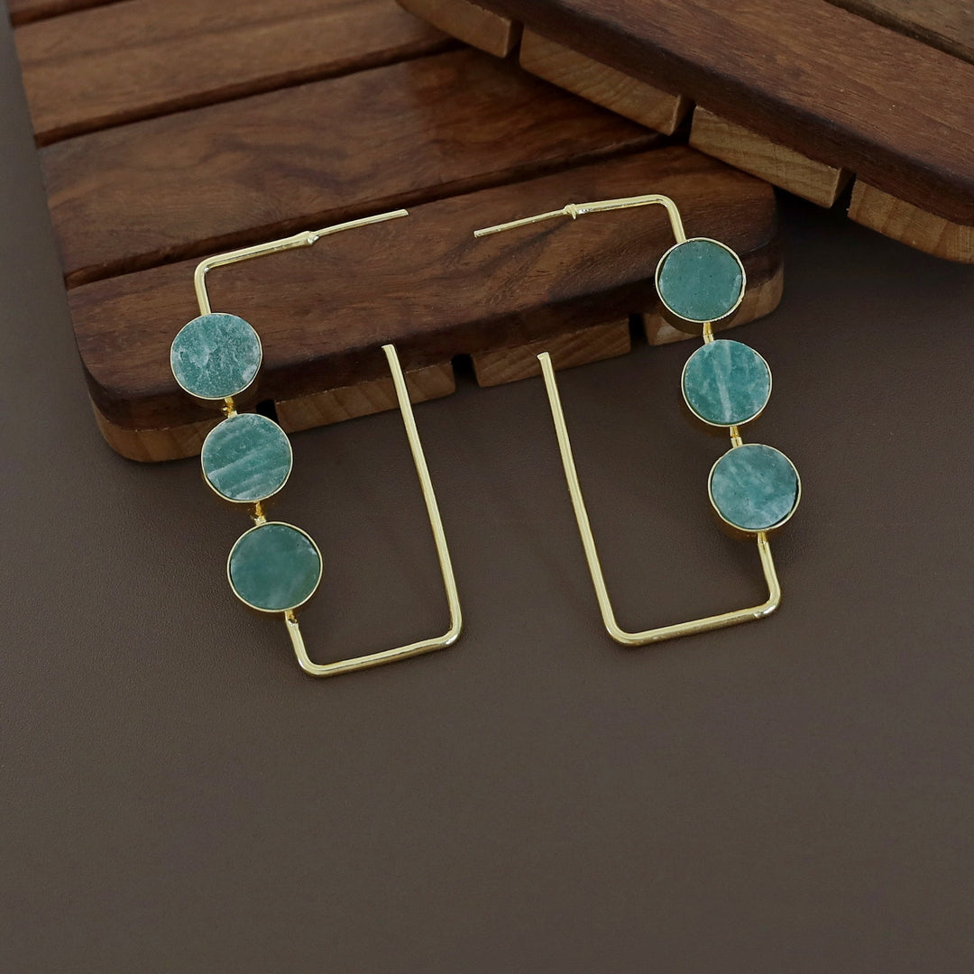 Alma Tri Raw Stone Rectangle Earring