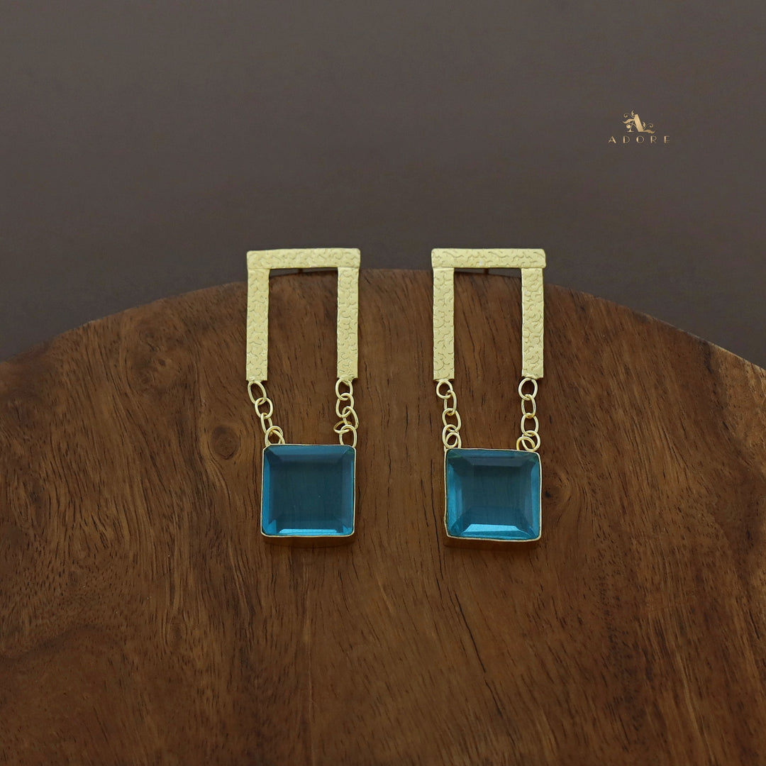 Textured Open Rectangle Glossy Square Earring