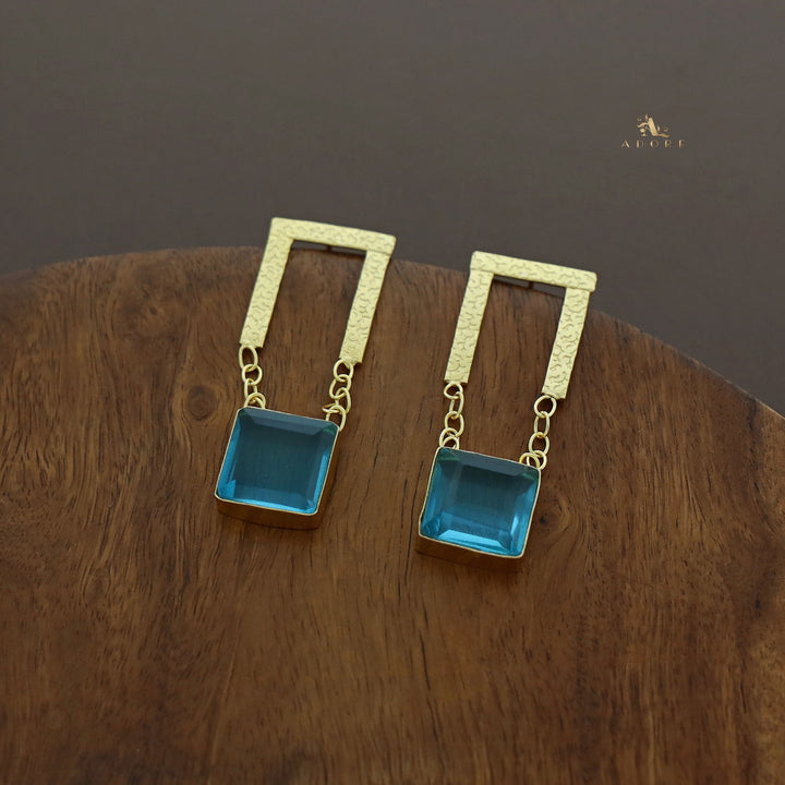 Textured Open Rectangle Glossy Square Earring