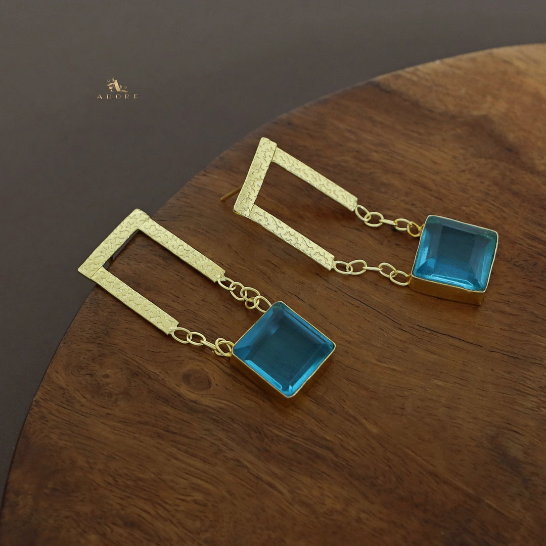 Textured Open Rectangle Glossy Square Earring