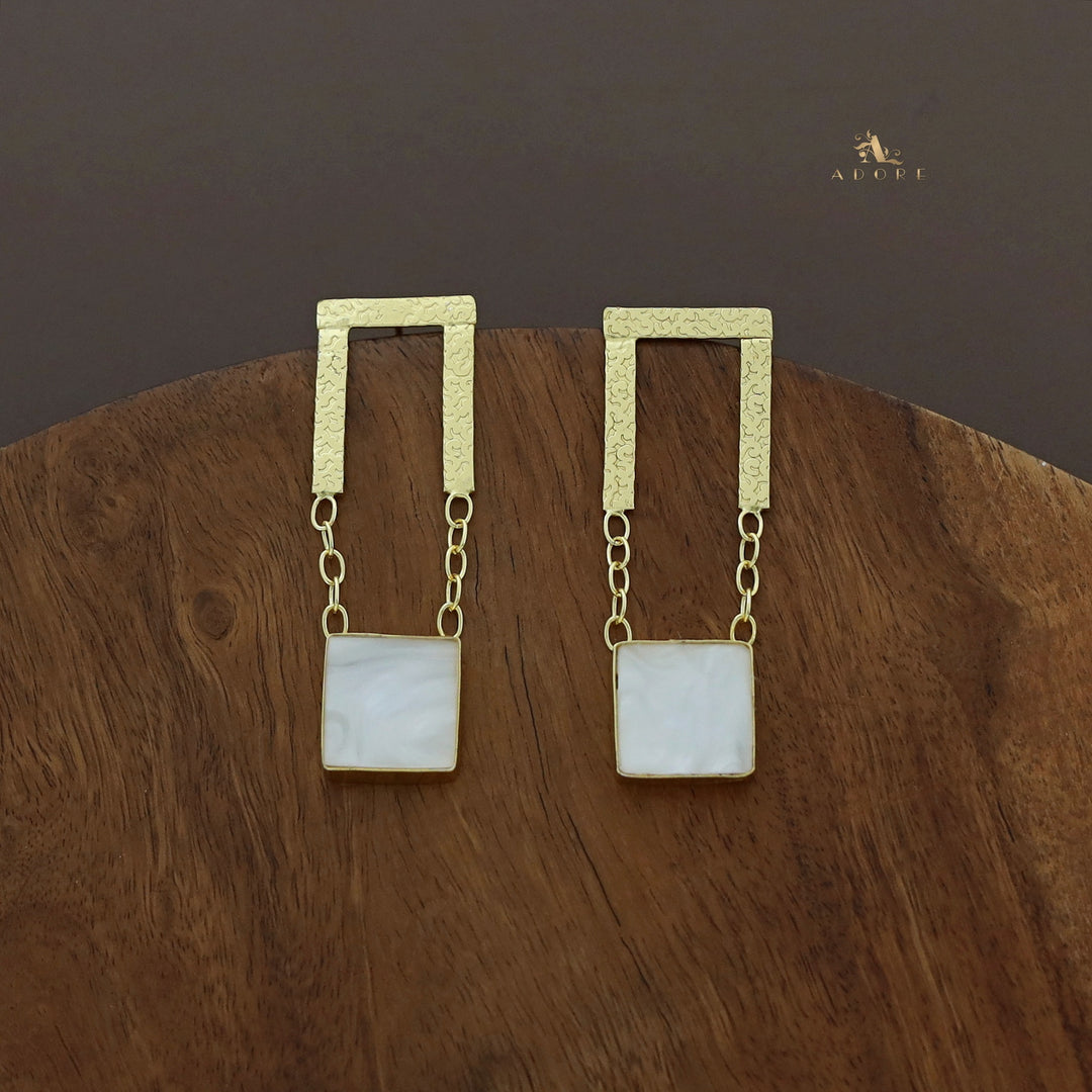 Textured Open Rectangle Glossy Square Earring