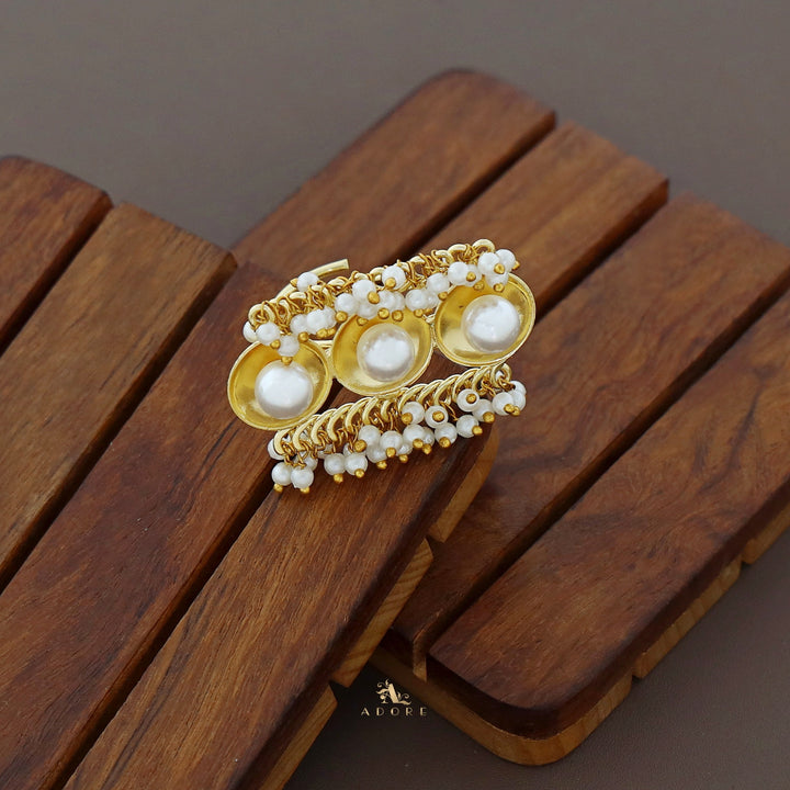 Kaveri Golden Tri Circle Pearl Ring