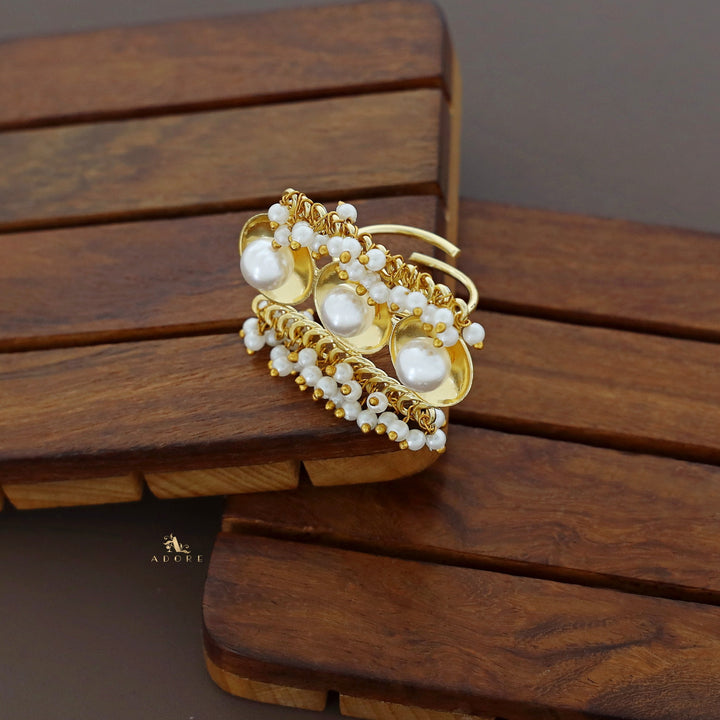 Kaveri Golden Tri Circle Pearl Ring